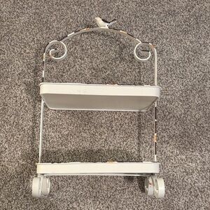 White Two-Tier Metal Cart with Bird Design